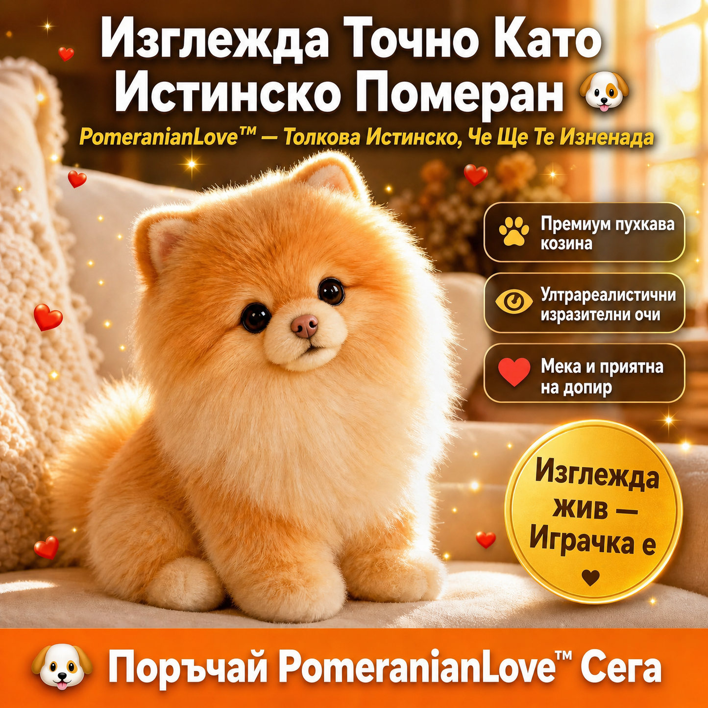 Реалистично Плюшено Кученце PomeranianLove™